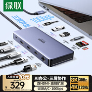綠聯(lián)Type-C3.2雙HDMI三屏異顯擴展塢雷電4/5拓展塢10G轉接頭8K多屏擴展器144Hz高刷適用聯(lián)想華為電腦