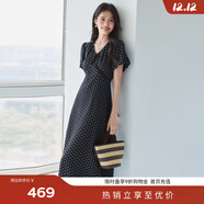 伊芙麗（eifini）蔣欣代言花邊嵌邊裝飾A擺肌理底布碎花連衣裙女2025新款裙子 藏冬青 M 105-115斤