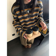 區區歐陽(yáng)'不一般的超厚條紋T'長(cháng)期主義定制慵懶條紋針織長(cháng)袖T恤 黃灰條紋 XS