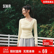 森馬（Semir）長(cháng)袖T恤女春季短款不對稱(chēng)蕩領(lǐng)斜肩露肩緊身2026上衣109126101001
