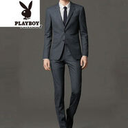 花花公子（PLAYBOY ESTABLISHED 1953）男裝 2020新款西裝男套裝商務(wù)休閑男外套免燙西服套裝婚 中灰 100 【44上衣/28褲 子100-115斤