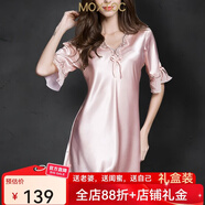 MOXTOC性感睡衣女士冰絲睡裙V領(lǐng)薄款蕾絲寬松顯瘦仿真絲家居服可外穿 粉紅色 L (建議100-120斤)