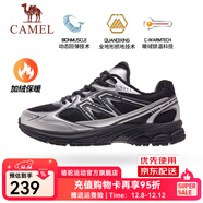 駱駝[追尋1.0]加絨慢跑鞋女保暖銀色復古運動(dòng)加絨跑步男 7052D，黑/銀灰色，女 （加絨款） 40