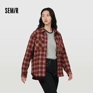 森馬（Semir）長(cháng)袖襯衫女春季中長(cháng)款oversize翻領(lǐng)落肩格紋女生襯衣101125105007