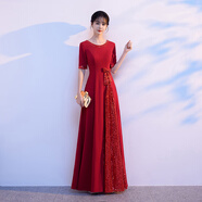 大合唱團演出服女長(cháng)裙紅歌表演服成人演出服長(cháng)袖聲樂(lè )服裝 酒紅色 M