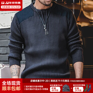 馬登工裝 美式復古豎條紋拼接毛衣圓領(lǐng)修身硬漢風(fēng)戰術(shù)針織衫男秋季 藏藍色 2XL