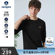 Navigare意大利小帆船透氣長(cháng)袖T恤衫男春秋季純棉通勤百搭體恤衫時(shí)尚上衣 黑色 （三防） 2XL /54