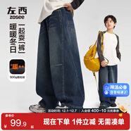 左西男童加絨牛仔褲秋冬款長(cháng)褲2025新款兒童保暖褲子冬 牛仔色 165