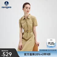 Navigare意大利小帆船短袖襯衫裙女士夏季時(shí)尚百搭小個(gè)子連衣裙簡(jiǎn)約中裙女 瑪奇朵 L 碼