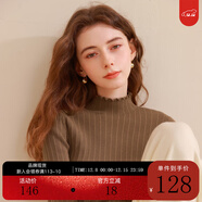 三彩冬款純色坑條針織衫木耳邊半高領(lǐng)修身打底內搭簡(jiǎn)約女 咖啡色 L