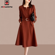 AEMAPE氣質(zhì)長(cháng)袖連衣裙春秋季2026新款洋氣V領(lǐng)裙子舒適氣質(zhì)女裝裙子 桔紅色 XL 115-135斤
