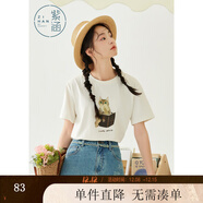 紫涵（ZIHAN）紫涵卡通字母貓咪T恤女夏季經(jīng)典百搭圓領(lǐng)短袖設計感上衣 白色 M