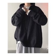 SMVP鹿毛絨廢土風(fēng)連帽毛衣男士冬季日系大碼復古慵懶軟糯針織衫外套 M1黑色 2XL 【145-160斤】