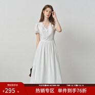 范思藍恩法式重工立體花朵蕾絲連衣裙女夏季2025新款收腰裙子2884 白色 M