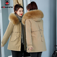 AEMAPE羽絨棉服女2025冬季新款韓版寬松顯瘦毛領(lǐng)棉衣外套連帽棉襖上衣潮 氣質(zhì)卡其色-2113#  L _建議110-125斤
