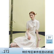 范思藍恩23FS12714假兩件新中式連衣裙女夏季新款氣質(zhì)提花裙子 米杏色 L