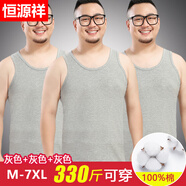 恒源祥加肥加大背心男士純棉內穿寬松特大碼夏季全棉運動(dòng)吊帶汗衫男 灰色+灰色+灰色（3件裝） M 165/90