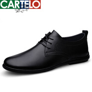 卡帝樂(lè )鱷魚(yú)（CARTELO）真皮加絨保暖皮鞋男鞋秋冬季新款平底男鞋冬季商務(wù)皮鞋休閑皮鞋 00595黑色光面單鞋 41