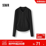 森馬（Semir）長(cháng)袖T恤女短款發(fā)熱抓絨假兩件2025冬亨利領(lǐng)緊身衣服109725101003