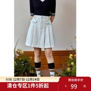 獨束大碼女裝百褶分割線(xiàn)高腰復古牛仔半身裙女夏季微胖mm傘擺短裙 牛仔白 M