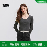 森馬毛衣女短款正肩緊身顯瘦2025春季圓領(lǐng)假兩件毛衫109125107002