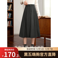 熙世界（sllsky）赫本風(fēng)棕色半身裙女秋冬新款高腰氣質(zhì)中長(cháng)裙a字百褶裙子 海鷗灰 M