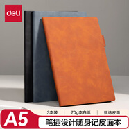 得力（deli）3本裝皮面本時(shí)尚羊巴皮筆記本子自帶筆插辦公記事本會(huì )議記錄本A5/64張BP109-3(混色)