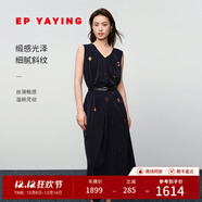EP雅瑩女裝 V領(lǐng)無(wú)袖氣質(zhì)感直身寬松刺繡連衣裙 秋裝2025新款4146A 藏青 L