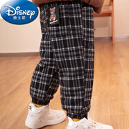 迪士尼（Disney）童裝一條過(guò)冬兒童加絨格子褲子三層加厚夾棉褲女童男童男寶寶外穿 口袋熊加厚棉褲 110