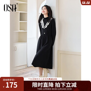 歐莎（OSA）假兩件針織連衣裙2025年新款女半高領(lǐng)冬天配大衣黑色裙子 黑色 XL