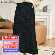 Olrain歐芮兒法式黑色半身長(cháng)裙女裝秋冬新款氣質(zhì)顯瘦魚(yú)尾直筒裙子 黑色 S