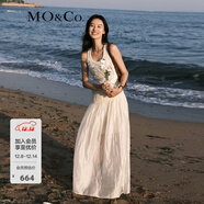 MO&Co.連衣裙夏拼接式背心吊帶斜裁打攬收腰長(cháng)裙黑色含天絲摩安珂 米杏色 M 165