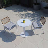 語(yǔ)森憶藤編椅子酒店民宿咖啡廳休閑餐椅室外藤椅陽(yáng)臺桌椅戶(hù)外椅戶(hù)外家具 卡塔藤椅組合 砂白色