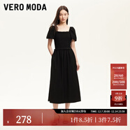 VEROMODA連衣裙2025新款方領(lǐng)泡泡袖松緊拼接小黑裙325261011 黑色 M