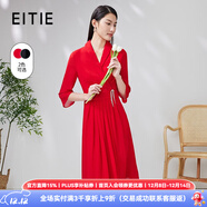 愛(ài)特愛(ài)（EITIE）氣質(zhì)翻領(lǐng)七分袖雪紡連衣裙高腰通勤優(yōu)雅夏新款女裝7007764 紅蔓61 XL 170