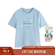 茵曼（INMAN）100%純棉短袖T恤2025夏女裝新款復古通勤白上衣 藍色 S