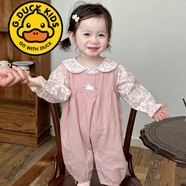 G.duck寶寶套裝春秋款甜美碎花娃娃領(lǐng)襯衫刺繡背帶褲兩件套秋天嬰兒衣服 粉色兔子襯衣十背帶褲兩件套 （春秋款） 建議20度以上 90 尺碼偏大 （1歲-1歲半）