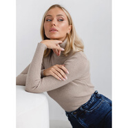 跨境高領(lǐng)毛衣針織打底衫歐美2025秋裝針織衫高領(lǐng)套頭毛衣女 卡其色 均碼