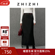 致知 瑤臺月 挺闊簡(jiǎn)約小魚(yú)尾半身裙女磨毛內里25年冬季 黛黑 L