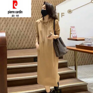 皮爾卡丹（pierre cardin）2025秋冬季新款連帽中長(cháng)衛衣裙寬松遮肉休閑長(cháng)款連衣裙女 卡其色 【常規款】 M 106--120斤