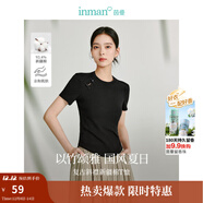 茵曼（INMAN）新中式盤(pán)扣印花T恤2025夏季女裝新款珠扣短袖修身顯瘦上衣 黑色 M