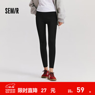 森馬（Semir）休閑褲女加絨九分鯊魚(yú)褲高彈2024冬季黑色修身小腳褲百搭 黑色90001 XL 170/74A