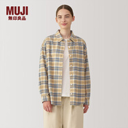 MUJI女式法蘭絨襯衫領(lǐng)長(cháng)袖襯衫女士襯衣外套格子衫女裝春季純棉空調衫 黃色格紋 M (160/84A)