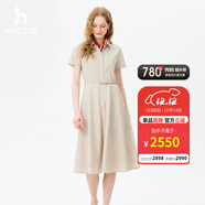 哈吉斯（HAZZYS）女裝 2025夏季新款女士純色收腰短袖連衣裙女AQWSC0CBC33 淺米色LI XL (170/92A 42)
