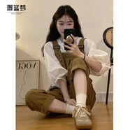 漫藍夢(mèng)復古工裝背帶褲時(shí)尚套裝女秋季2025新款寬松顯瘦卷邊直筒休閑長(cháng)褲 主圖色 2XL 建議【130-145斤】