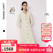 朗姿純羊毛v領(lǐng)收腰顯瘦長(cháng)袖針織裙氣質(zhì)長(cháng)裙設計感連衣裙冬季新款 白色 L