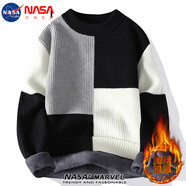 NASA CASA撞色拼接毛衣男冬季新款韓版潮流休閑百搭寬松針織衫 6302黑色（加絨） 3XL （約150-170斤可穿）