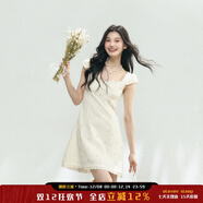 ELEVEN SLEEP白色連衣裙女夏季蕾絲花邊法式小飛袖連身裙無(wú)袖長(cháng)裙 白色 S