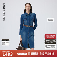 朗姿法式復古棉質(zhì)顯瘦牛仔裙新款長(cháng)袖連衣裙氣質(zhì)洋氣高級感女裝 艦隊藍色 2XL