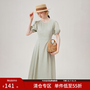 范思藍恩氣質(zhì)圓領(lǐng)鏤空抽繩設計感連衣裙2024夏季新款裙子12535 淡奶灰綠 L